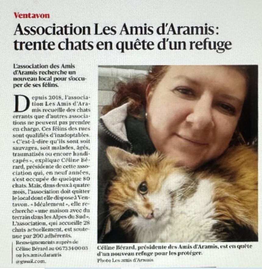 Les Amis d'Aramis - Sanctuaire pour chats"
Article paru dans le Dauphiné hier.
de Céline
"Je n'ai eu droit qu'à un petit article qui n'explique pas tout mais j'espère que ça aidera à diffuser ma recherche."
page FBK de ce sanctuaire dans les Htes Alpes ⬇️
facebook.com/Dolo.Malin/?lo…