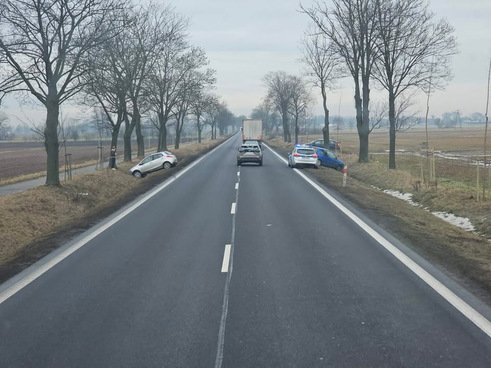#DK32 na wyjeździe z Grodziska Wielkopolskiego (kierunek Stęszew) - dwa auta w rowie i możliwe utrudnienia. Foto Dawid.