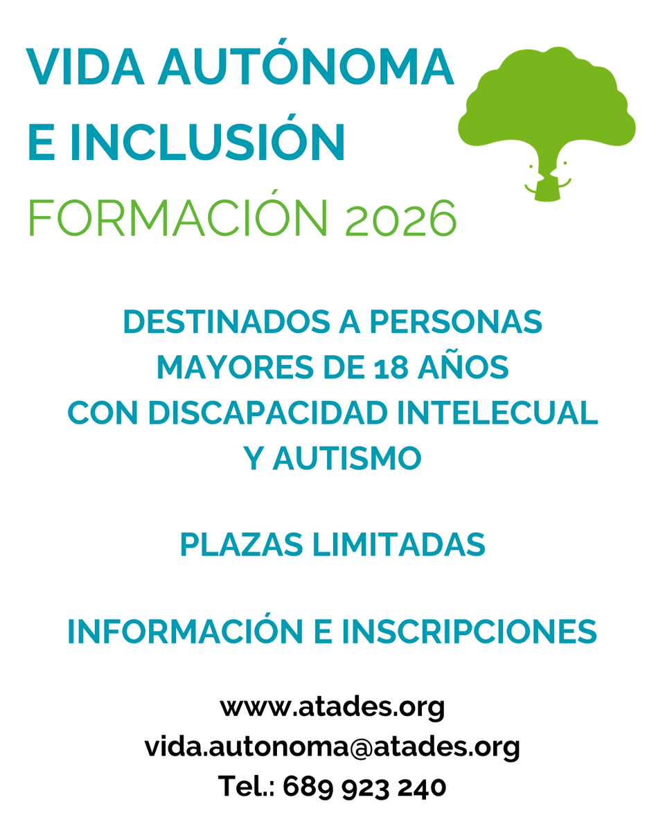 💚 ¿Tienes discapacidad intelectual o autismo y eres mayor de edad?

💚 ¿Quieres mejorar tu autonomía en el hogar? ¡Apúntate a nuestros cursos de Vida Autónoma e Inclusión!

👉Mantenimiento del hogar
👉Cocina y seguridad alimentaria
👉Ocio y tiempo libre
👉Habilidades sociales