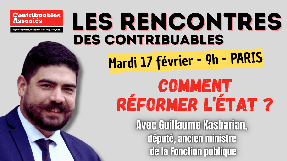 🚨Contribuables Associés vous invite à une rencontre exceptionnelle avec Guillaume Kasbarian !  
🏛️🇫🇷Député et ancien ministre de la Fonction publique, il est notamment l’auteur de la loi «antisquat» et s’est illustré par son engagement pour la simplification administrative, la