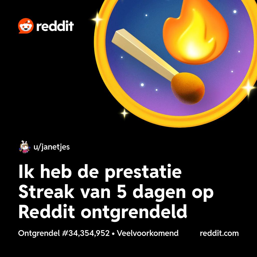 Ik heb de prestatie Streak van 5 dagen op Reddit ontgrendeld