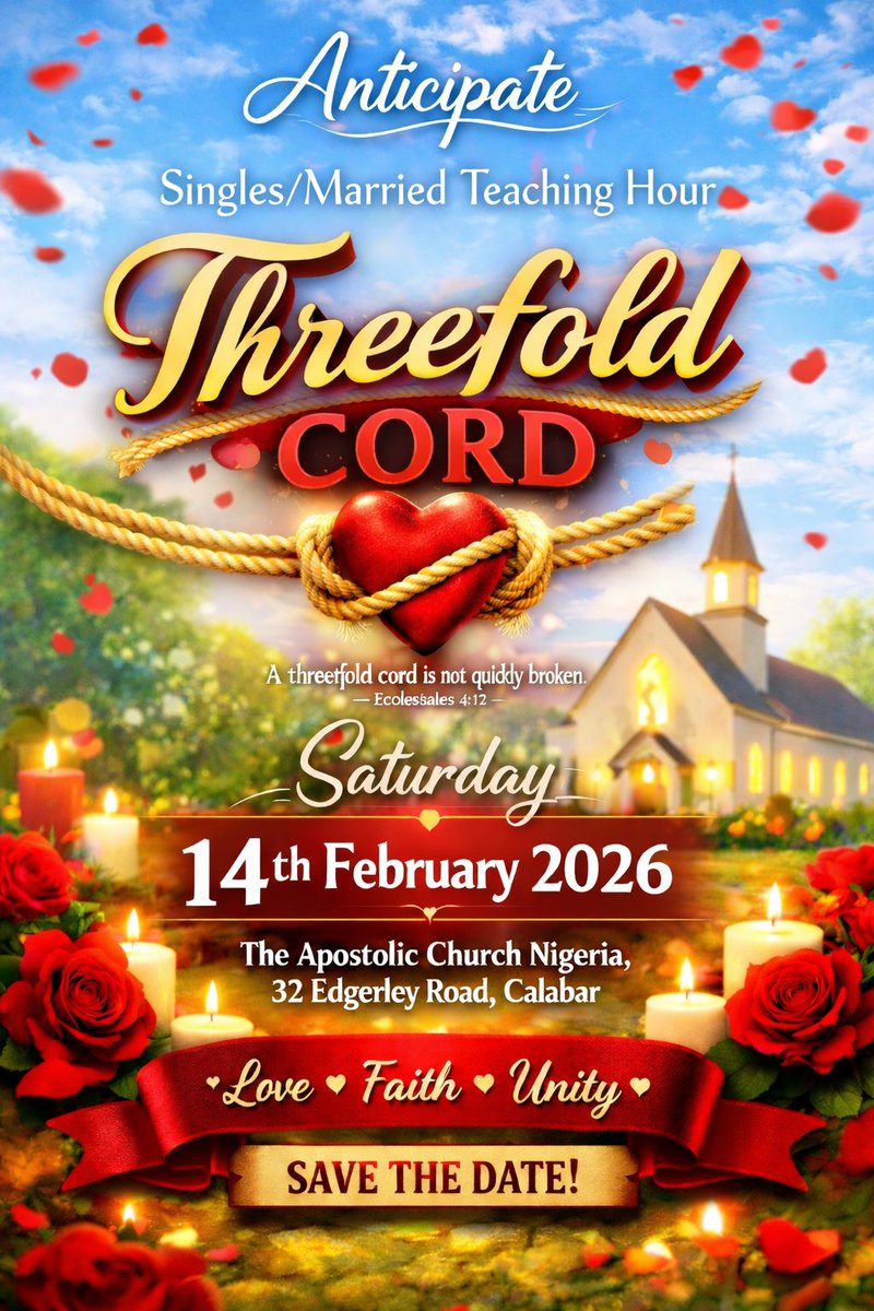 TacEdgerley's tweet photo. Stronger than one. Deeper than two. Get ready to experience the beauty of a Threefold Cord this Valentine’s.
Where love, faith and unity intertwine magic happens.
SAVE THE DATE! https://t.co/OL5WiIQc9T