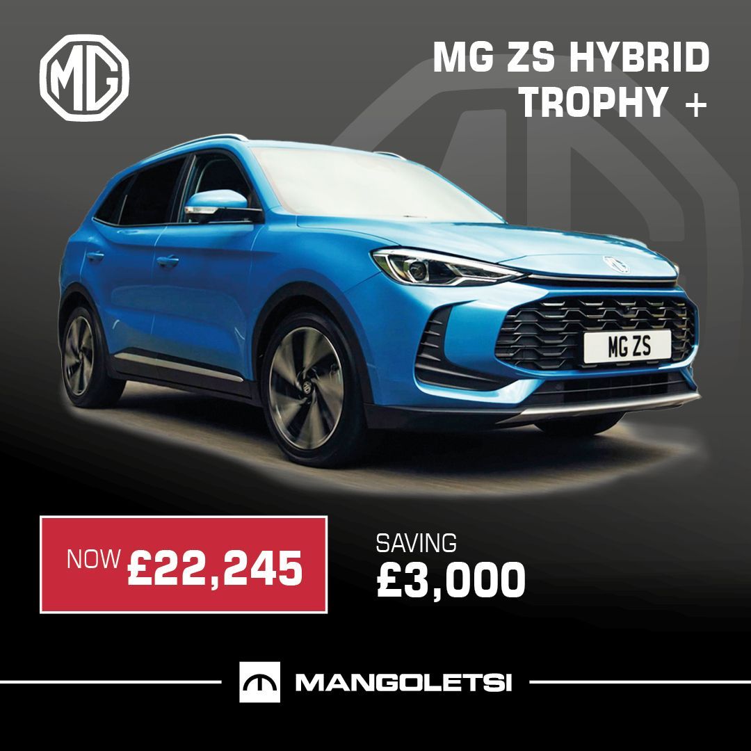 Brand New MG ZS Hybrid

The MG ZS Hybrid Trophy+ delivers modern hybrid performance with impressive value. Now available from £22,245, saving £3,000, it’s the smart choice for drivers who want efficiency without compromise.