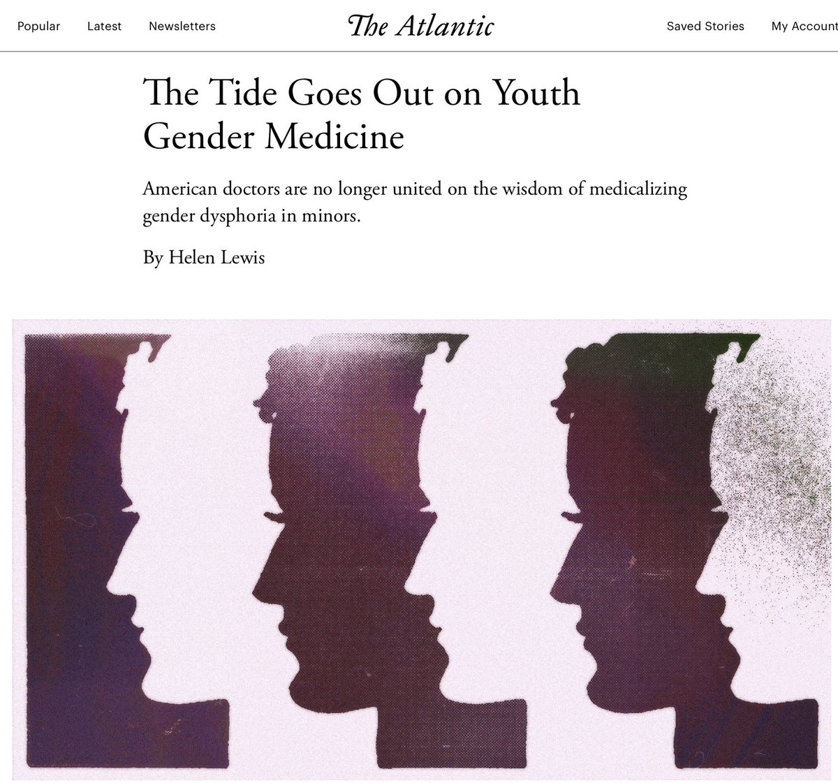 The Tide Goes Out on Youth Gender Medicine

American doctors are no longer united on the wisdom of medicalizing gender dysphoria in minors.
By @HelenLewis for <a href="/TheAtlantic/">The Atlantic</a> 

Gift link:
theatlantic.com/ideas/2026/02/…