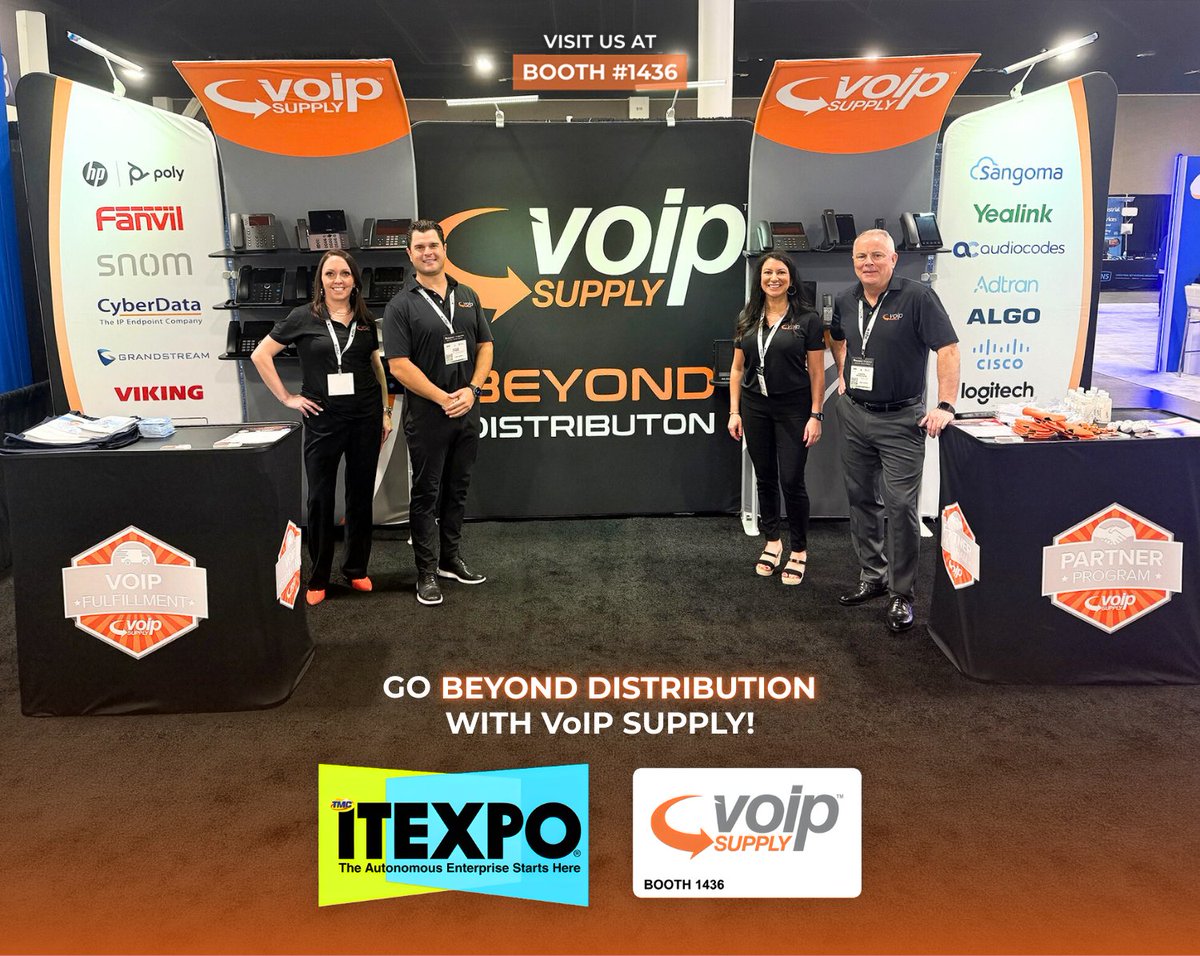 VoIPSupply's tweet photo. Day 3 at @ITEXPO!
We've loved connecting with so many industry leaders, partners and friends over the past few days. If you haven’t stopped by yet, today’s your last chance to visit the VoIP Supply team at 𝗕𝗼𝗼𝘁𝗵 #𝟭𝟰𝟯𝟲 and experience how we go #BeyondDistribution! https://t.co/rixueeSqrD