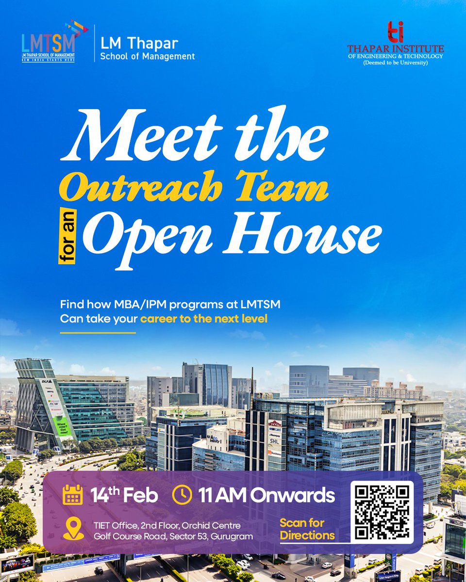 Whether you are a 12th student, a graduate or a working professional, this is your chance to understand how LMTSM's globally accredited management education can be your launchpad.

#LMTSM #Gurugram #MBAAdmissions #CareerGrowth #ThaparInstitute #BusinessEducation #MeetUs