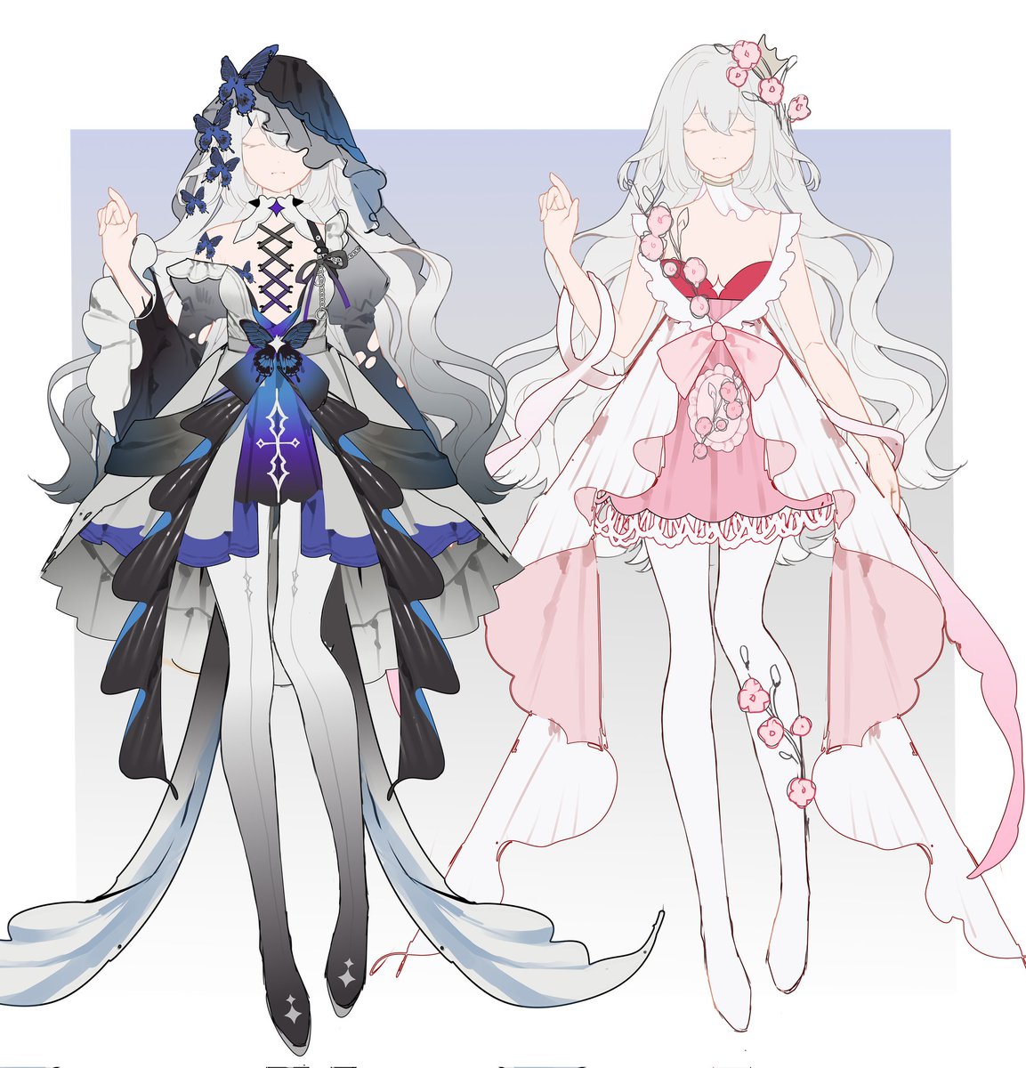 The outfits almost finish ^w^ also, the pink one needs more details! >< Both of outfits will be on auction tomorrow ❤️❤️ ^w^ 

#vtuber #adoptables #design