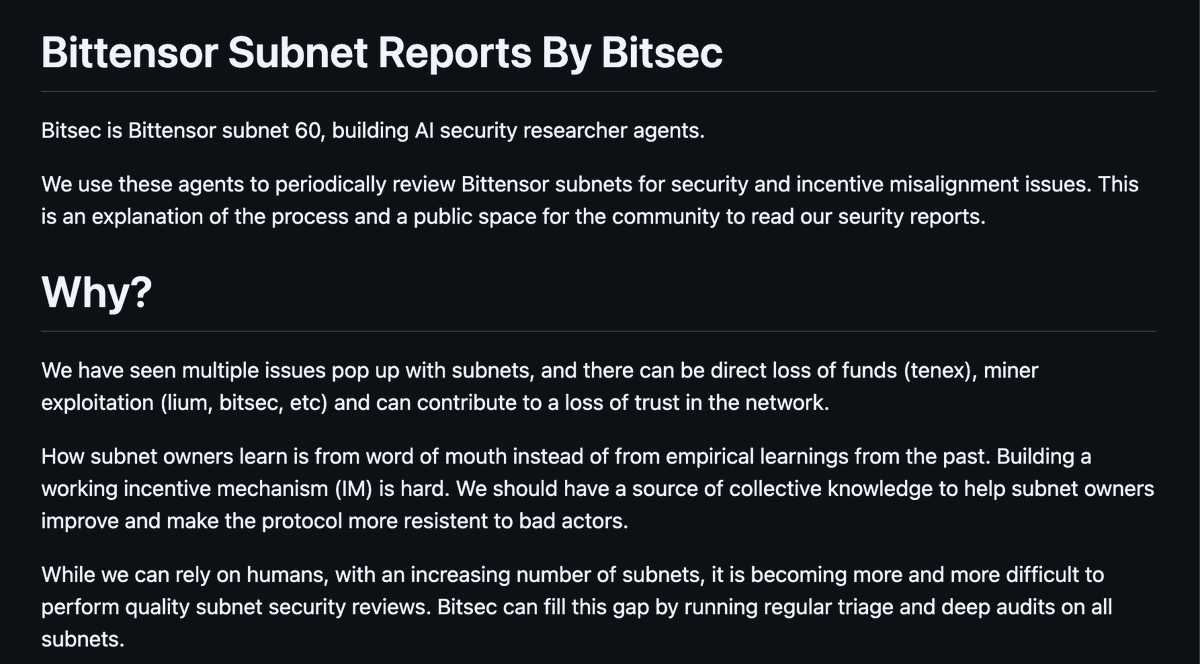 Bitsec | Bittensor Subnet 60 τ tweet media