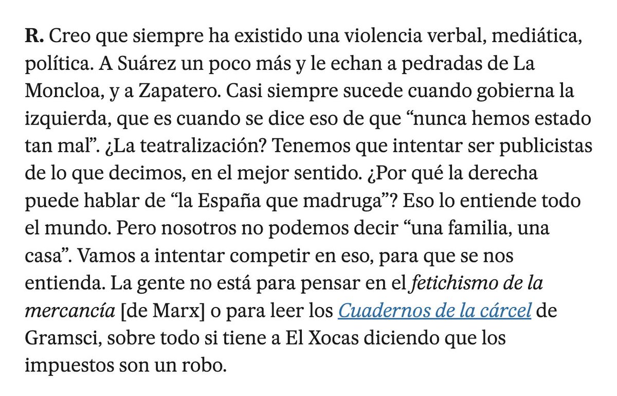 Esto que dice hoy <a href="/gabrielrufian/">Gabriel Rufián</a> en El País lo deberían enmarcar las izquierdas.
