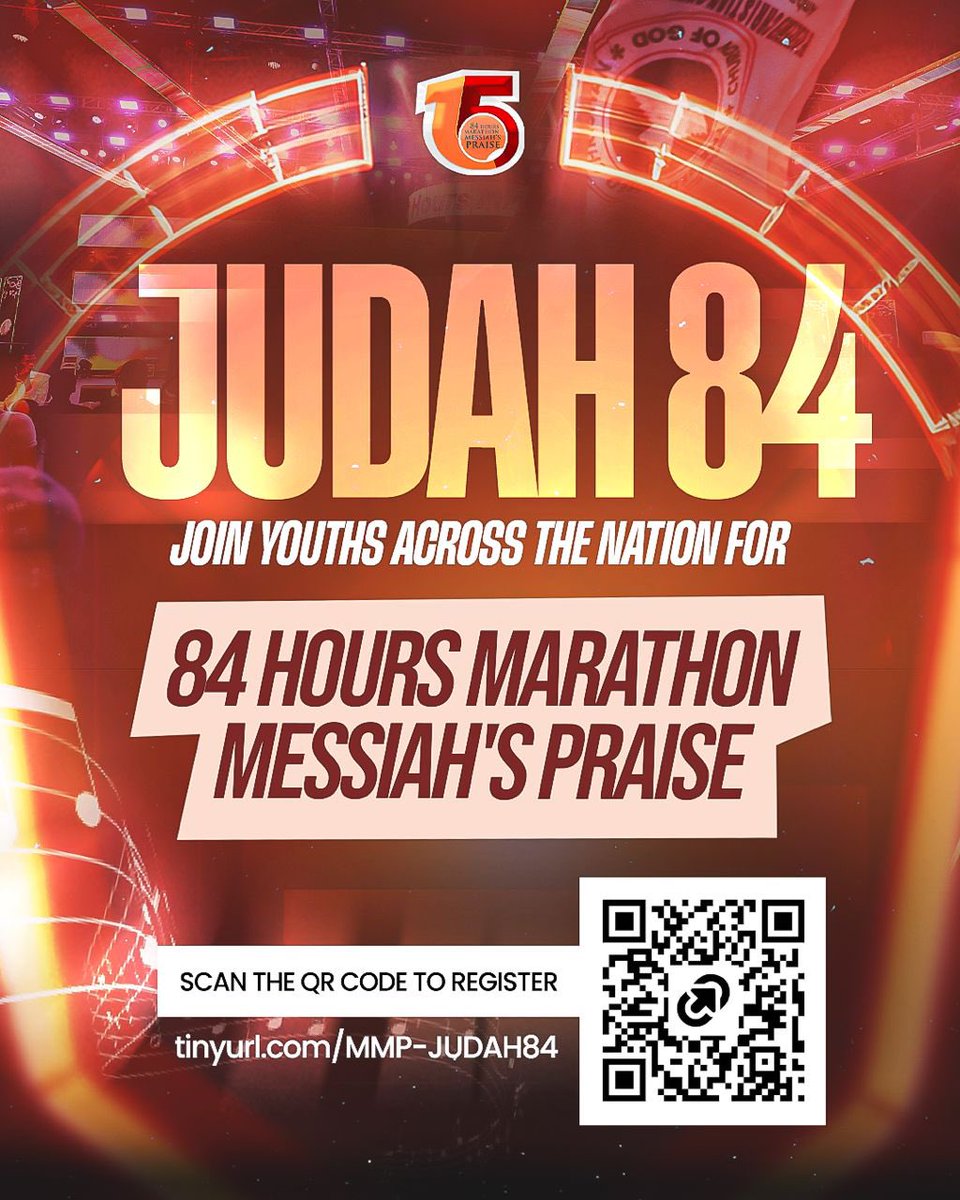 Youths, Are You Ready to Serve?

Join fellow youths across all nations for 84-hours Marathon Messiah’s Praise.

Together, we’ll make a difference and elevate our voices in worship. Register via tinyurl.com/MMP-JUDAH84 to be a part.

#TheMMPraise #84HoursMMPraise #MMPraiseAt15