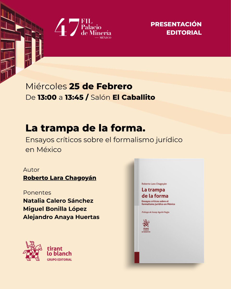 Ojalá puedan acompañarnos a la presentación de este libro en la <a href="/FILMineria/">FIL Minería</a> 2026… Comentarán: <a href="/nataliacaleros/">Natalia Calero</a> <a href="/anaya_huertas/">Alejandro Anaya Huertas</a> y Miguel Bonilla <a href="/cuestionesjuris/">Cuestiones jurisprudenciales</a>