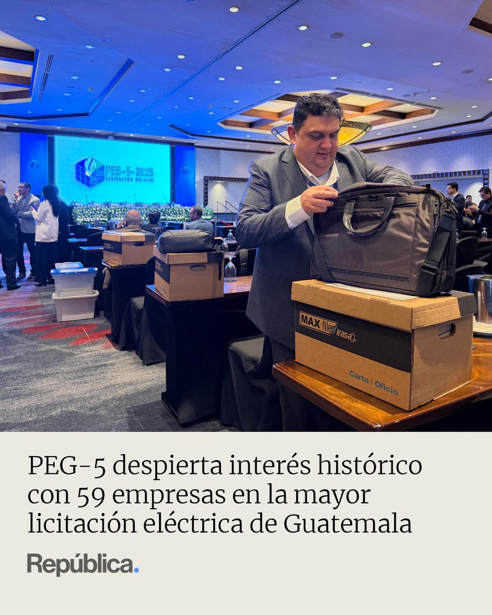republicagt's tweet photo. ⚡ PEG-5 marca un hito en el sistema eléctrico: 59 empresas compraron bases para la mayor licitación energética del país. Se busca asegurar más de 1,400 MW desde 2030.
 Con inversiones estimadas en USD 3,700 M, el proceso apuesta por renovables, gas natural y precios competitivos. 

➡️ Lea la nota completa en: https://t.co/xUocxGbJ7d