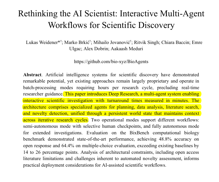 A new world-class AI scientist for complex biomedical research just launched, built to accelerate scientific discovery.

BIOS coordinates specialized subagents for literature search and data analysis, planning and executing multi-step research workflows while you steer.

-