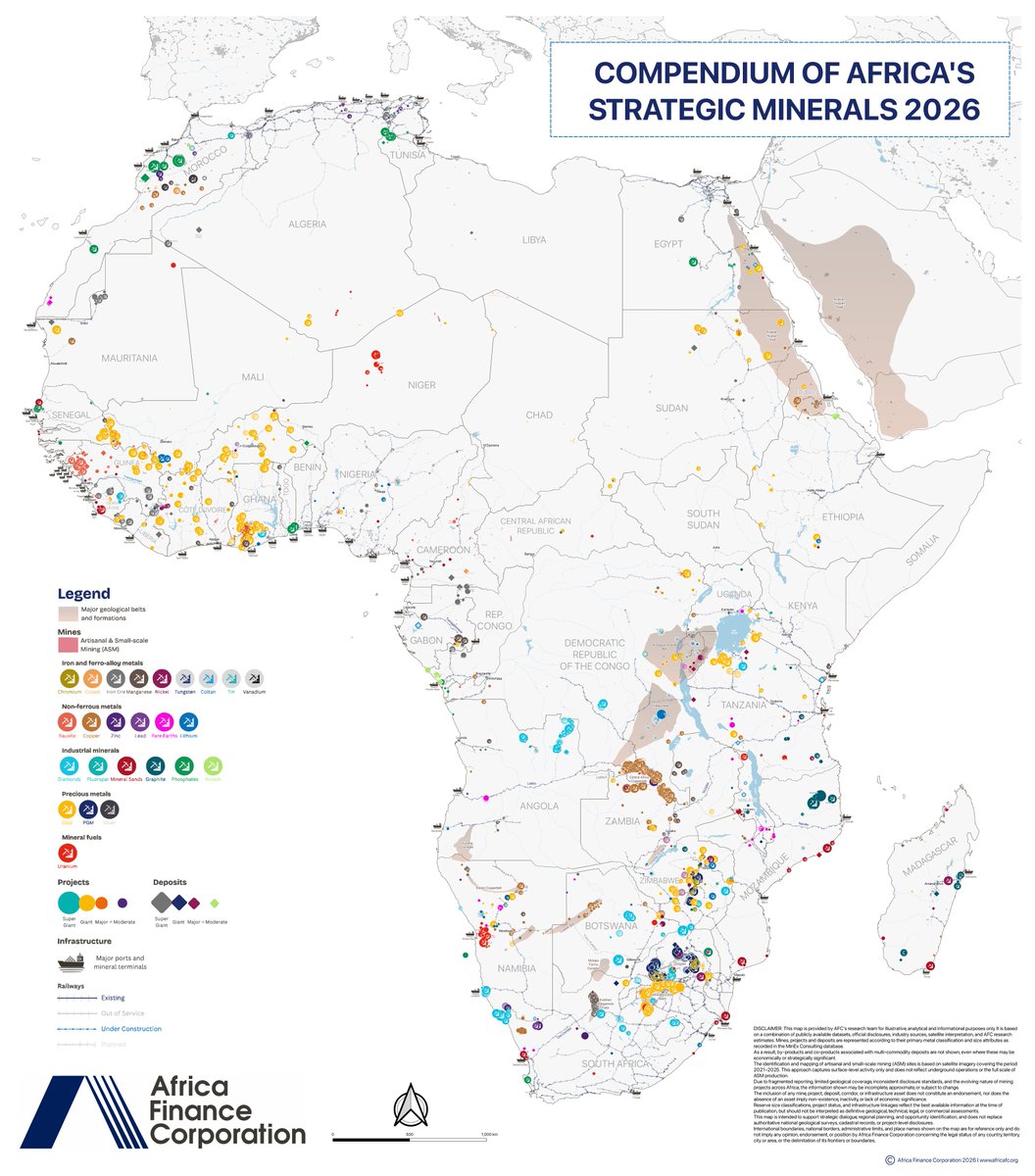 Africa’s mineral wealth is not abstract.

From iron ore and manganese to graphite, rare earths and uranium, the continent holds globally significant scale across strategic minerals.

This map from the Compendium of Africa’s Strategic Minerals 2026 shows precisely where that