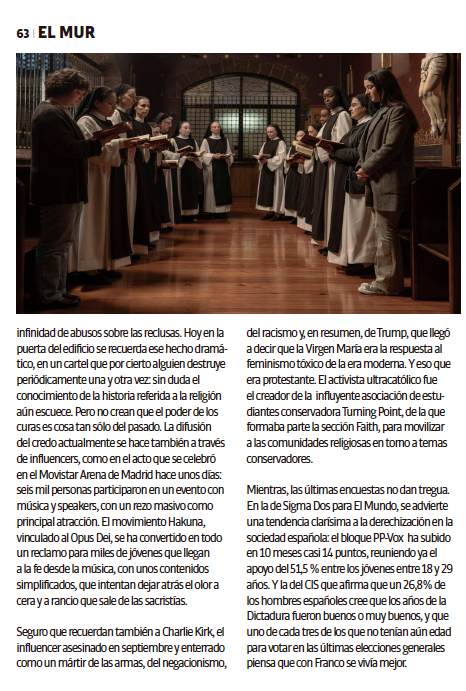 clolano's tweet photo. En #ElMur hablo de Rosalía, de la película "Los domingos" de Ruiz de Azúa, y de los peligros de romantizar entre los jóvenes la religión o quizás sólo su estética.
"Una peli de terror", en la @CTuria de esta semana. https://t.co/RYuaW0dBSN