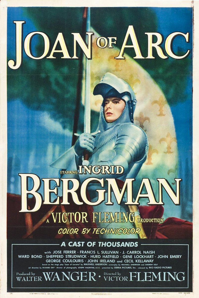 filmizon's tweet photo. An amazing Joan of Arc (1948) original US one sheet movie poster, featuring Ingrid Bergman. https://t.co/glBIQhheCt