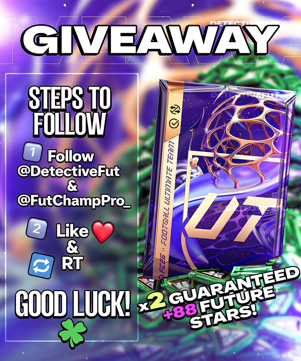 🚨GUARANTEED 2X FUTURE STARS PACK GIVEAWAY🚨

How to enter ⬇️

1️⃣ Follow @DetectiveFut &amp; <a href="/FutChampPro_/">FutChampPro</a>  
2️⃣ Like ❤️ &amp; RT 🔁 this post

🍀 Good luck everyone!