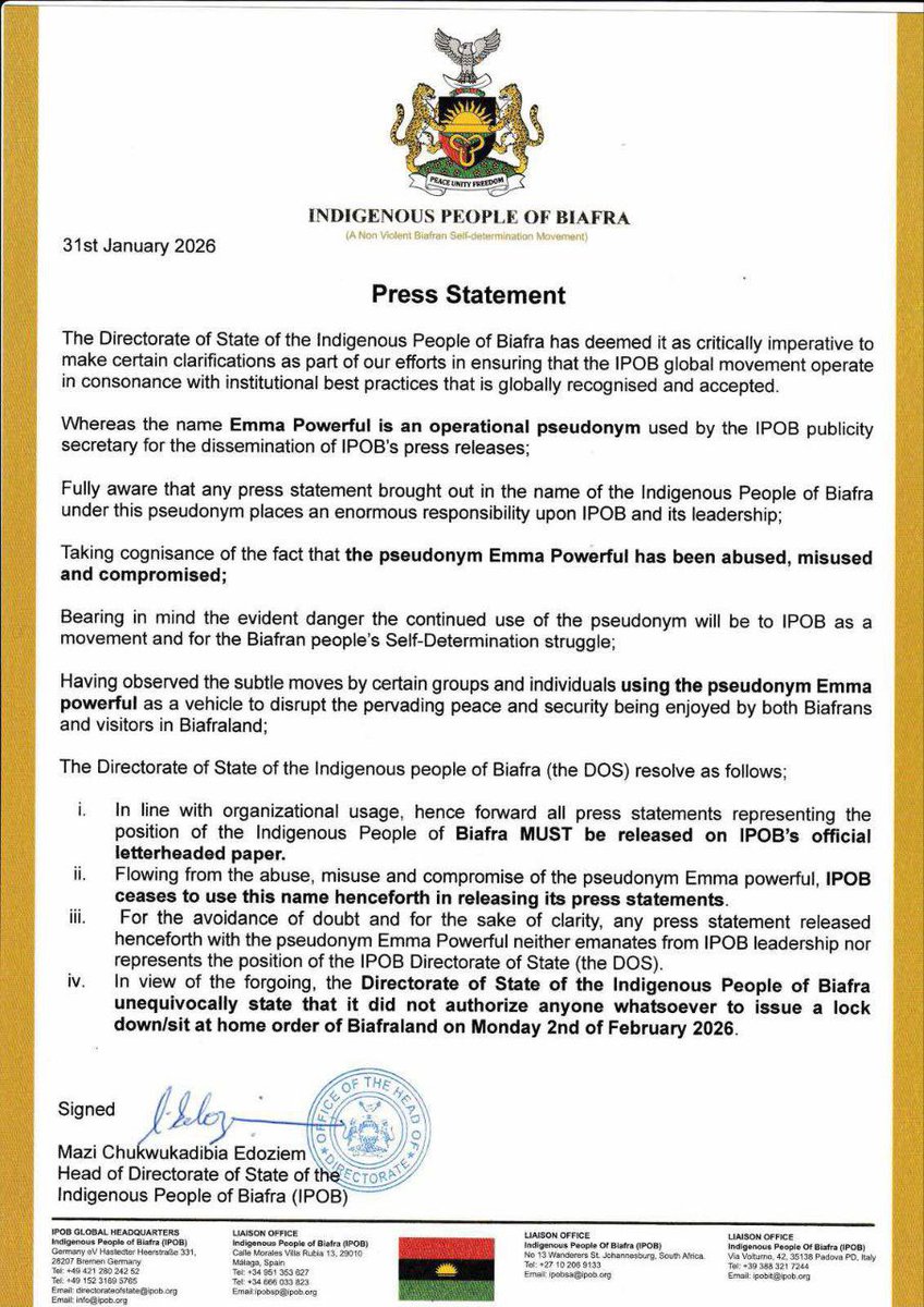 uyi_clement's tweet image. Instructions From IPOB Leadership {DOS} Is What We Adhere To. The #DOS Are In Charge Of The Day To Day Of IPOB Family Affairs, As Onyendu Mazi Nnamdi Kanu Has Repeatedly Told All That Cares To Know. 

Information Is Power!