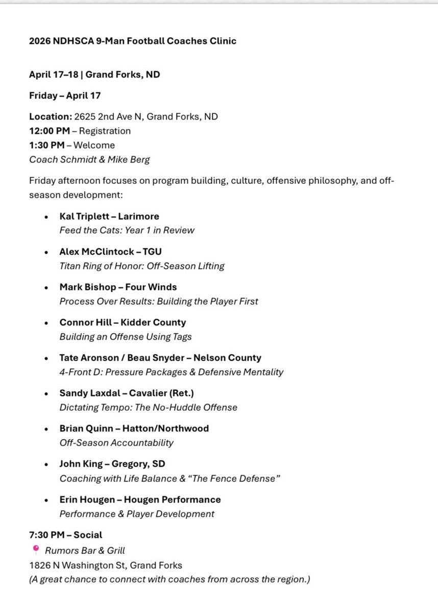 NDHSCA 9-Man Coaches Clinic tweet media