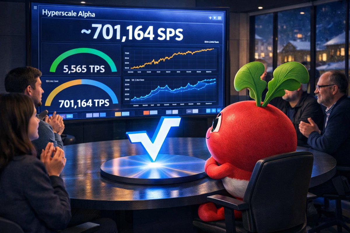 Today something really special happened on <a href="/radixdlt/">Radix - Radically Different DeFi</a> .

The network reached ~701,000 SPS in a live, open community test.

In simple terms:
This means hundreds of thousands of actions were actually completed at the same time, not just “sent” or “queued”.

Why this is a big deal: