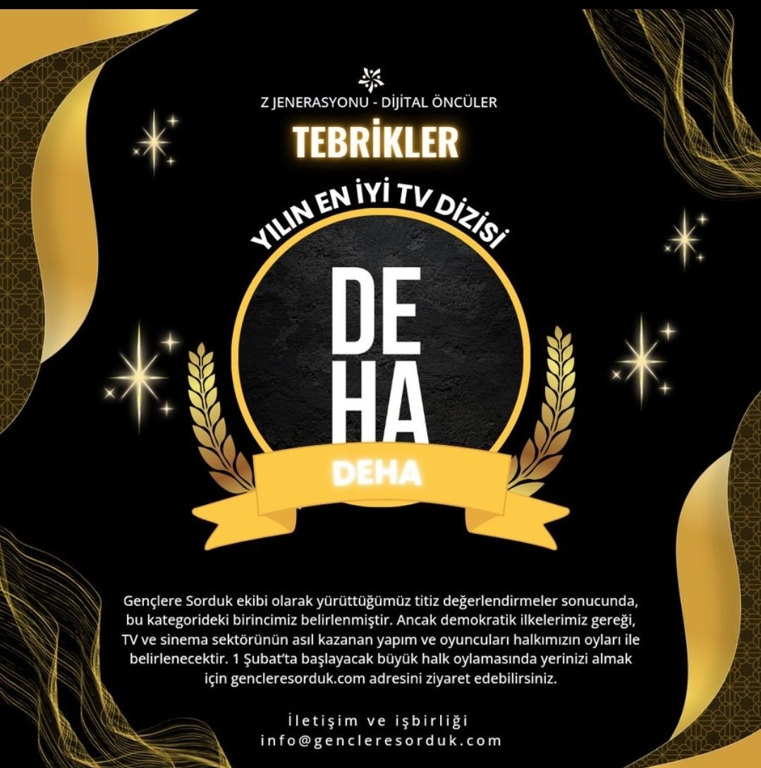 According to Gençlere Sorduk ;
#ArasBulutİynemli was selected as the Best Male Actor of 2025, while #DEHA was chosen as the Best TV Series of the Year.🏆