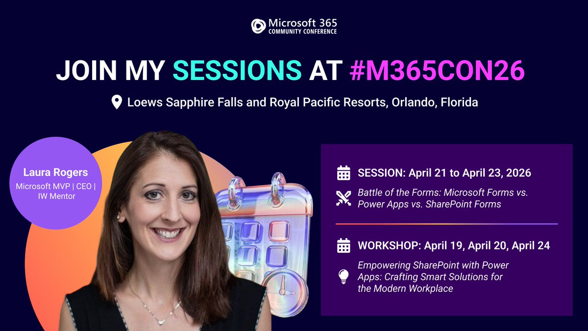 WonderLaura's tweet image. 🔍 Learn how to streamline data collection &amp;amp; automate processes using the right form tool—I'll break it all down in my M365Con26 session.
#Microsoft365 #SharePoint #Forms #PowerApps
nextgen365events.com/#!/register?ut…