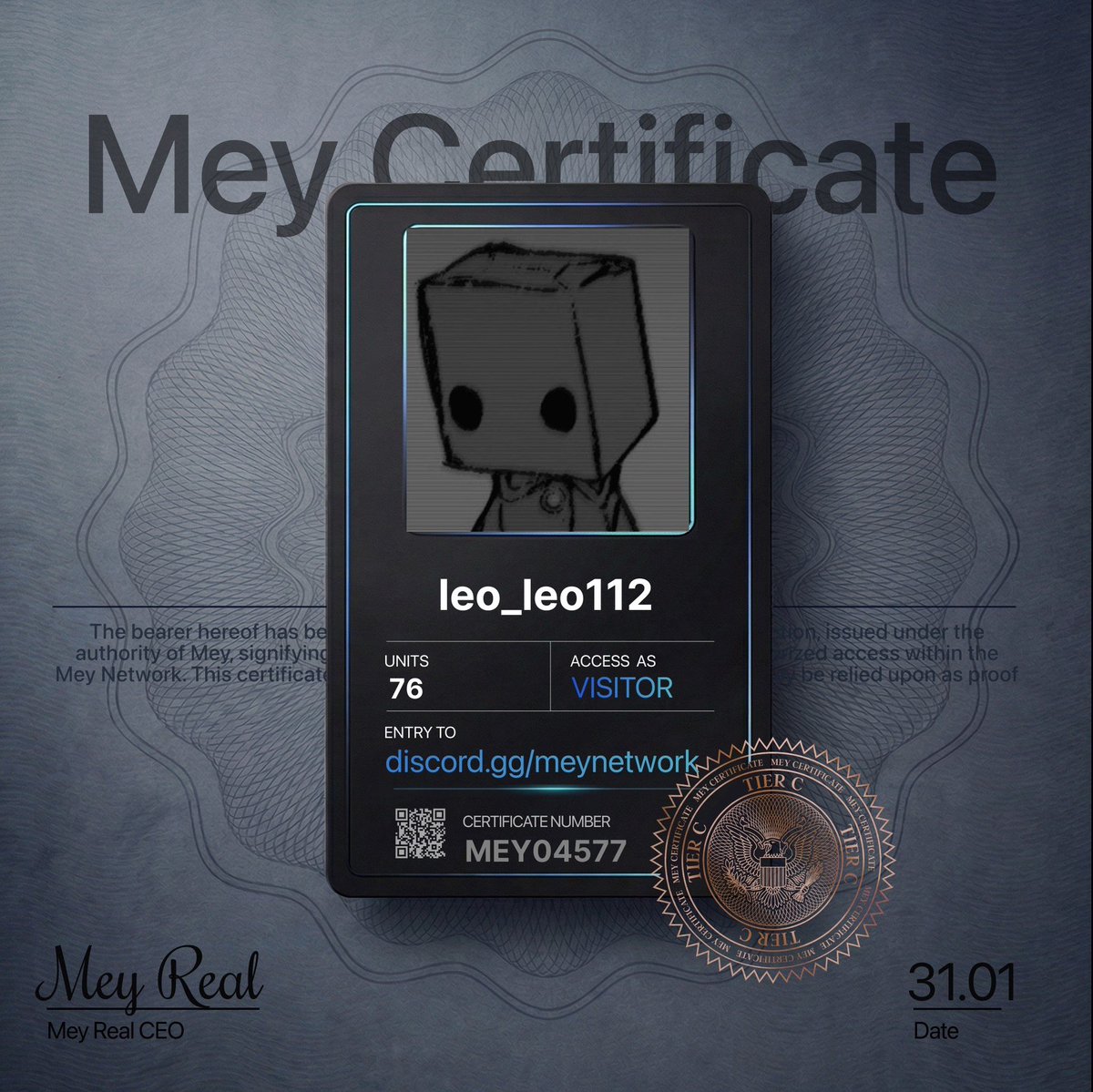yallmeet_LEO's tweet photo. Claimed my **MEY Certificate** and I'm in MEY HQ now.

This tier system is kinda fire.

Which one did you get?

@mey_network → https://t.co/7EXMoVLsr0 https://t.co/MxnjwBDjoR