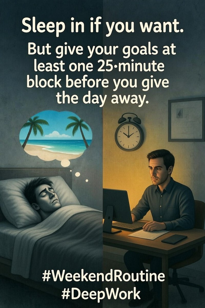 FocusBlinks's tweet image. Most people let Saturday disappear.
Use this 1‑Pomodoro rule to make real progress and keep your weekend 👇
#WeekendRoutine #DeepWork #PomodoroTechnique