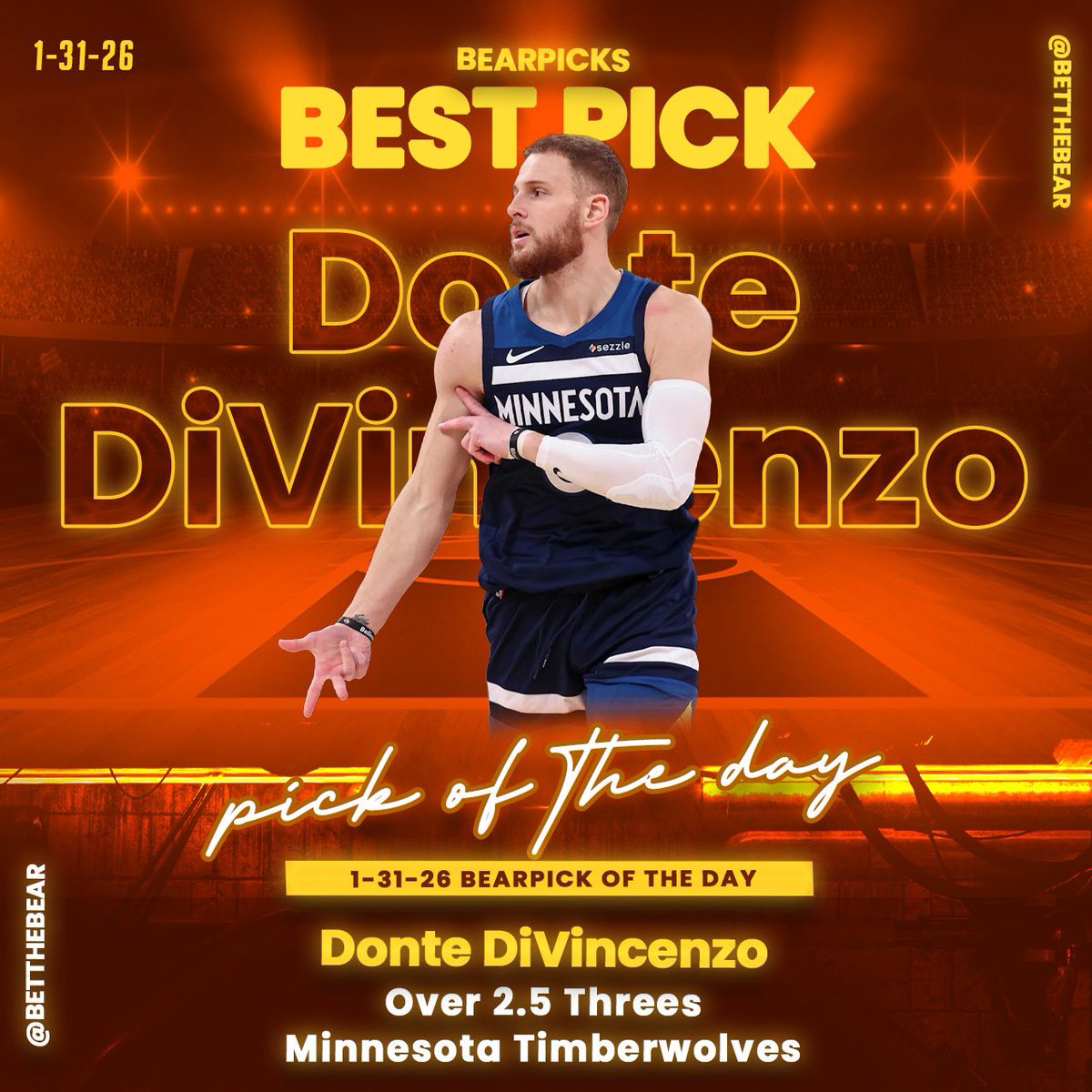 BetTheBear's tweet photo. π₯ BEST PICK OF THE DAY π₯
π
1.31.26
π Donte DiVincenzo
π― OVER 2.5 Three-Pointers
#BearPicks #PickOfTheDay #BestBet #NBAProps #NBAPlayerProps #DonteDiVincenzo #Timberwolves #ThreePointProp #OverGang #SharpPlays #SportsBetting #BettingCommunity #GamblingTwitter #FadeOrFollow #LetItFly #Buckets #TrustTheBear