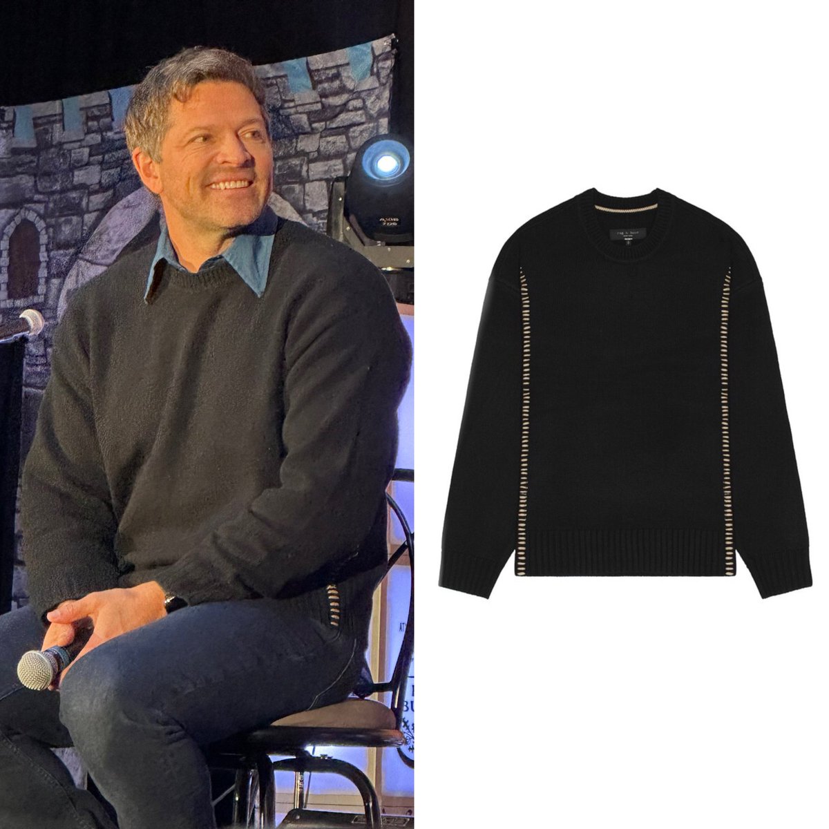 MishasOutfits's tweet photo. Today at #spnnorfolk, @mishacollins is wearing a Rag &amp; Bone Clarkson Crew Sweater. It sold for $348 but it is currently out of stock. 

Pic creds: @corrupt_touch https://t.co/6EHtAHL1yD