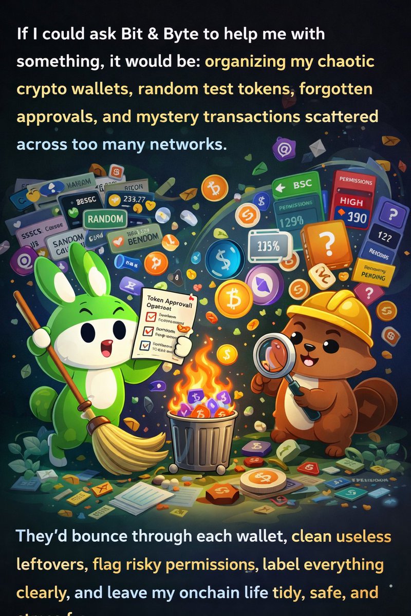 jaameson007's tweet photo. If I could ask Bit &amp; Byte to help me with something, it would be:
organizing my chaotic crypto wallets, random test tokens, forgotten approvals, and mystery transactions scattered across too many networks. @DataHaven_xyz https://t.co/wdRwfpgTEf
