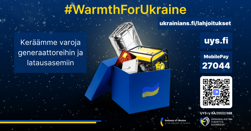 UkrAssocInFinn's tweet photo. Auta meitä tuomaan lämpöä ja valoa Ukrainaan 
Keräämme varoja aggregaattien ja varavirtalaitteiden hankkimiseen Ukrainaan.
Nämä laitteet auttavat ihmisiä pysymään lämpiminä, saamaan valoa ja säilyttämään yhteyden vaikeimpienkin olosuhteiden keskellä.
Jokainen lahjoitus on tärkeä!