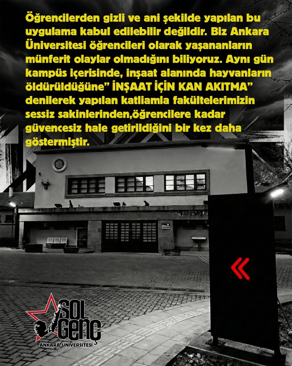ankasolgenc1's tweet photo. 📢 VETERİNERLİK FAKÜLTESİNDE KATLİAM VAR!
Bugün üniversitemizin Veterinerlik Fakültesi'nde yaşanan olaya ilişkin bütün arkadaşlarımızı mücadeleye çağırıyoruz!
KAMPÜSLER HEPİMİZİN,BİZLERİNDİR! https://t.co/WfMF2TObnn