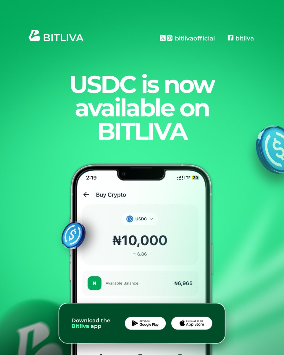 usebitliva's tweet photo. You can now BUY, SELL, SEND &amp; RECEIVE USDC on Bitliva 🙌🙌.

Download the bitliva app today to start trading your crypto in minutes ✌️ https://t.co/KzBLHjzwjT