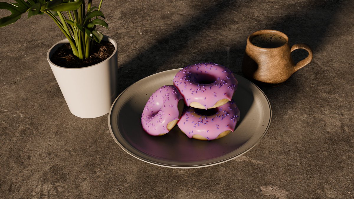 LevelsEditing's tweet image. first time on blender, donuts, coffee mug and plate made. not too bad! #blender