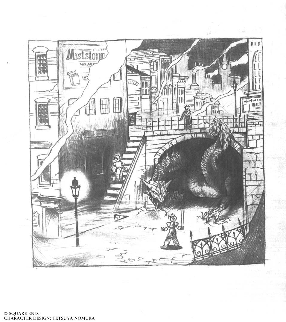 aitaikimochi's tweet image. Final Fantasy VII Creative Director Tetsuya Nomura shares a super early concept art to celebrate the 29th Anniversary of the original FF7!

The scene depicts Cloud, Johnny the Needle (who later became Reno), and an Avalanche member.

Fascinating BTS lore drop from Nomura!