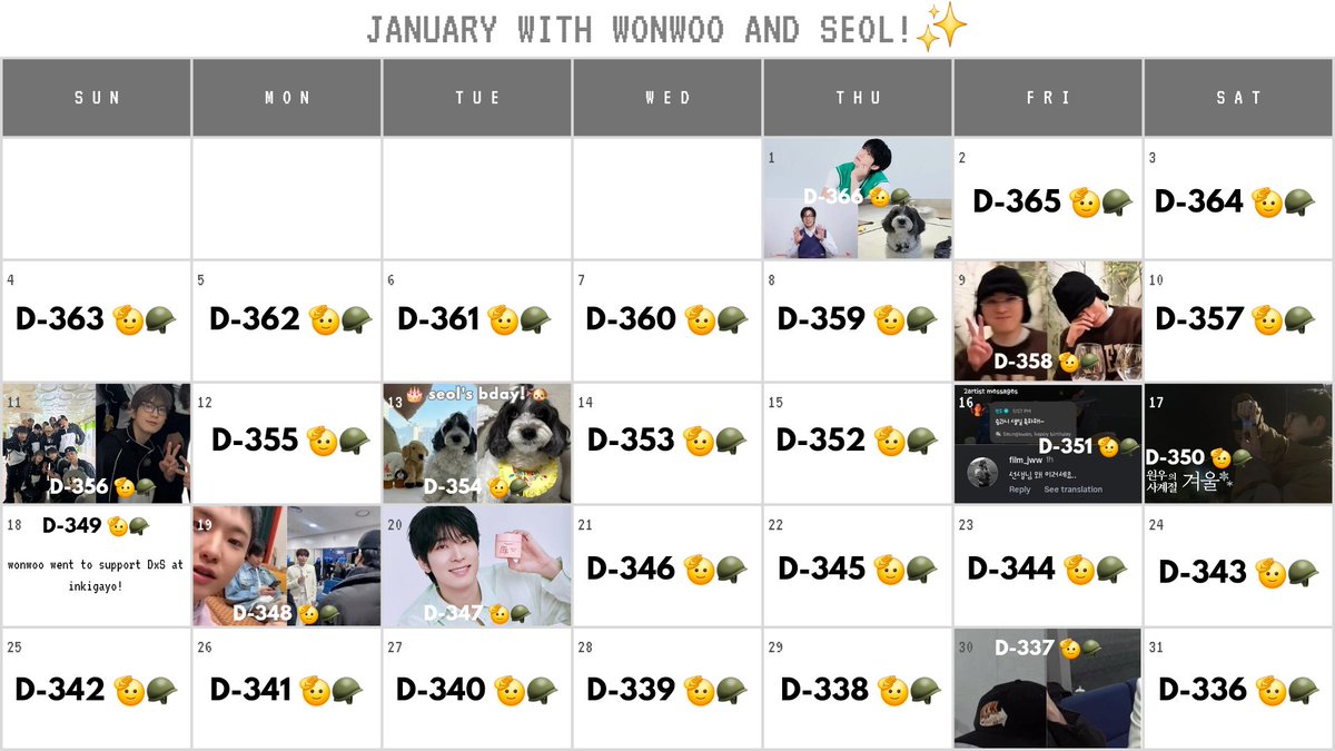 January ended with wonwoo went to supporting DxS at inkigayo, seungkwan called wonwoo on his bday live, seol birthday, and every wonwoo winter episode❣️

may February be kinder to wonwoo, give him a lot of happiness and health. you did a good job surviving this month, wonwoo 🤍