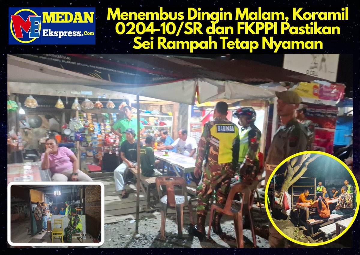 MedanEkspress's tweet photo. Menembus Dingin Malam, Koramil 0204-10/SR dan FKPPI Pastikan Sei Rampah Tetap Nyaman https://t.co/kKV6hBLCdf
#koramil10seirampah #kodim0204ds #patrolimotoris #fkppi @korem022pt @kodam1bb_ @tni_ad @Puspen_TNI https://t.co/CUUUtYWPNe