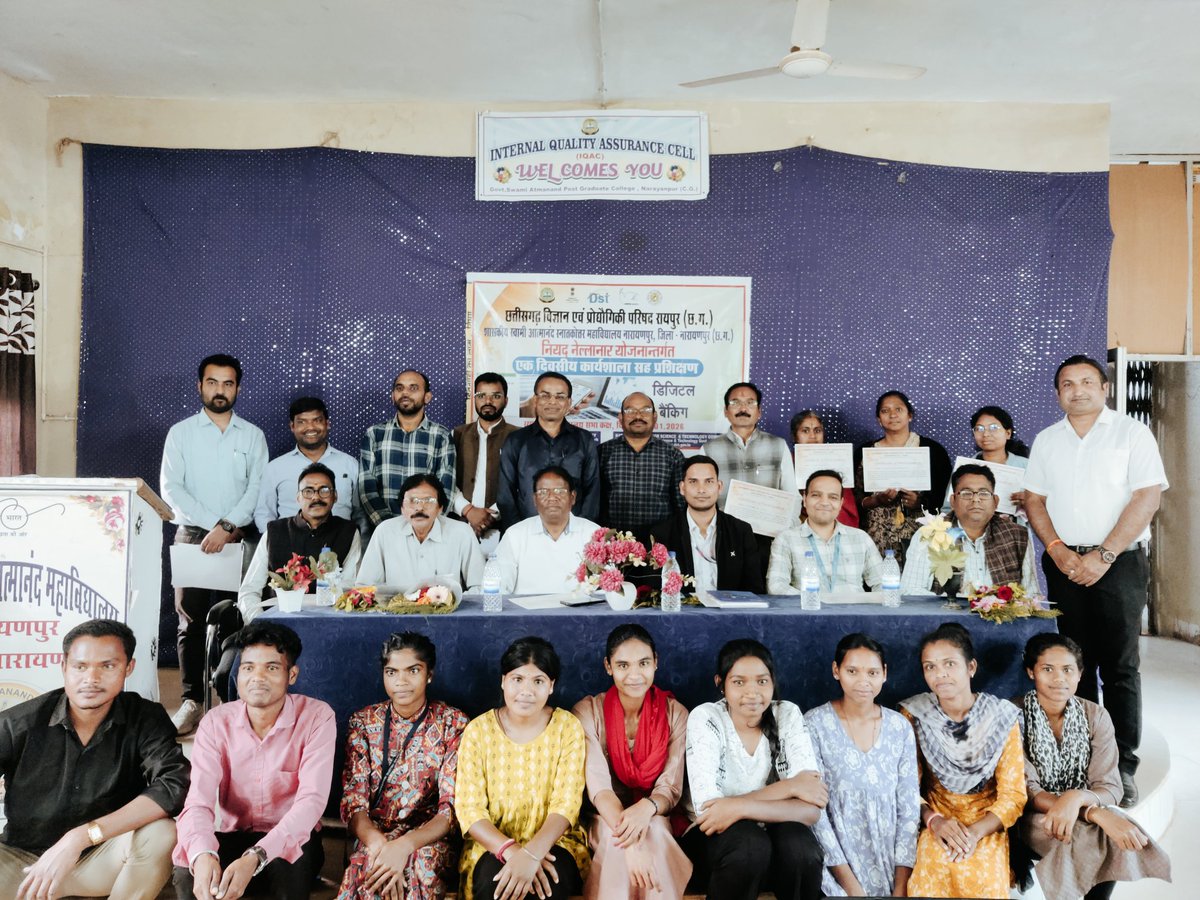 chandakbhagwan1's tweet photo. Date 31.01.2026
One Day workshop at @SwamiPg @NarayanpurDist Digital Empowerment Through Financial Inclusion: Promoting Mobile Banking Among Women and SHGs in #Niyad_Nellanar Villages, #Narayanpur
@SMKVBastar @CGHigherEdu
#CCOST @narendramodi @ChhattisgarhCMO @_NSSIndia https://t.co/G3amURbLQn
