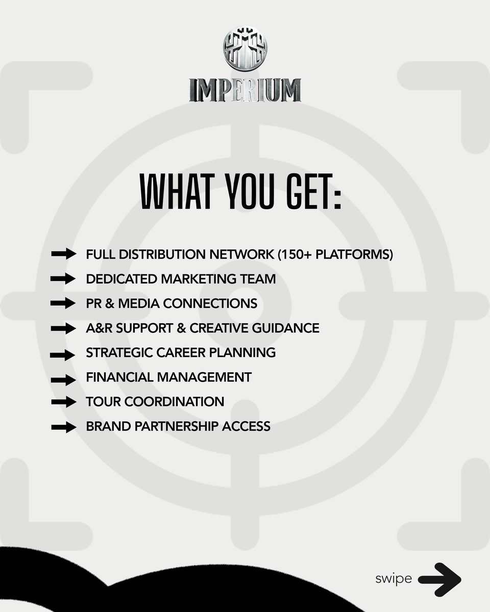 imperiument_'s tweet photo. At IMPERIUM, you get to make a smarter choice.
A full distribution network, dedicated marketing team, PR and media connections and so much more while retaining 100% ownership of your masters 💯 https://t.co/bmyNEWCEda