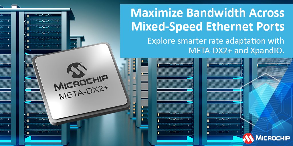 MicrochipTech's tweet image. Maximize every port’s bandwidth with META-DX2+ and XpandIO. Eliminate Ethernet speed mismatches, boost utilization and simplify high-speed network design. Read the blog for details: mchp.us/4qMkM6k. #Ethernet #NetworkDesign #DataCenter
