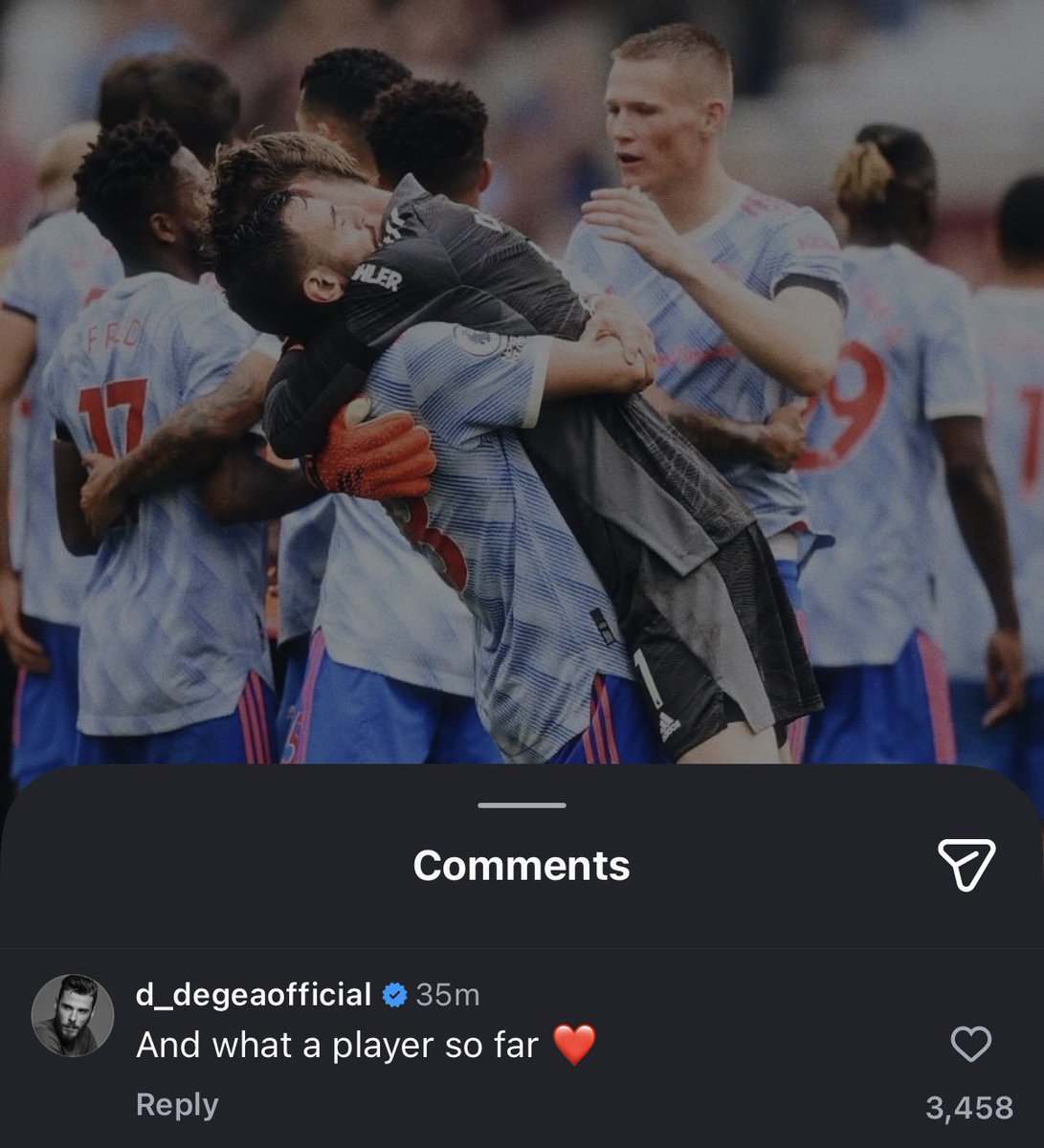 FrankEra_'s tweet image. 🚨📸 | David de Gea replies to Bruno Fernandes’ anniversary post on Instagram:

"And what a player so far ❤️"