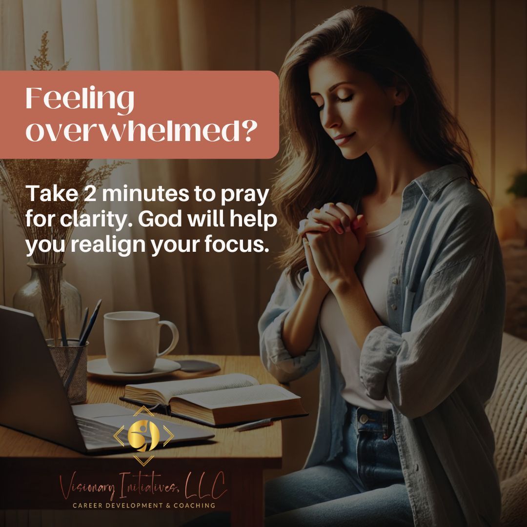 Feeling overwhelmed? Take 2 minutes to pray for clarity. God will help you realign your focus. 

📌 Join us every 2nd Saturday at 7:30am EDT for our Monthly Empowering Prayer &amp; Vision Alignment Sessions. Register: visionary-initiatives.com/event-details/… 

#prayer #workingmom #motherhood #clarity