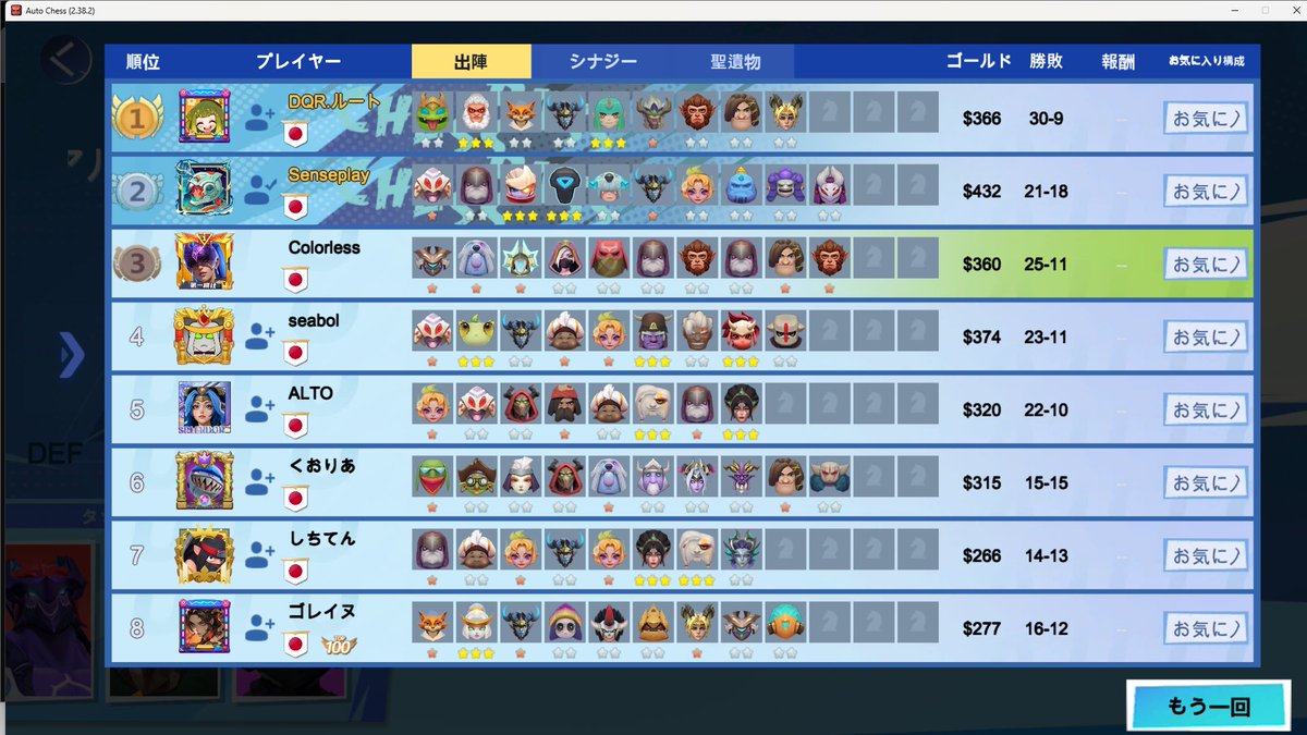 ColorlessGame4's tweet photo. #シン・オトチェ杯
予選はR10聖遺物がキラ杖orカスで自分ができるゴブリン、2G太古が被ってるのが見えて、R13でキラ杖を諦めランダム医療キットの運だけからすぐ光羽を引けてアサシンやって勝ち
再現性のない勝利 https://t.co/wp2ffFtbhT