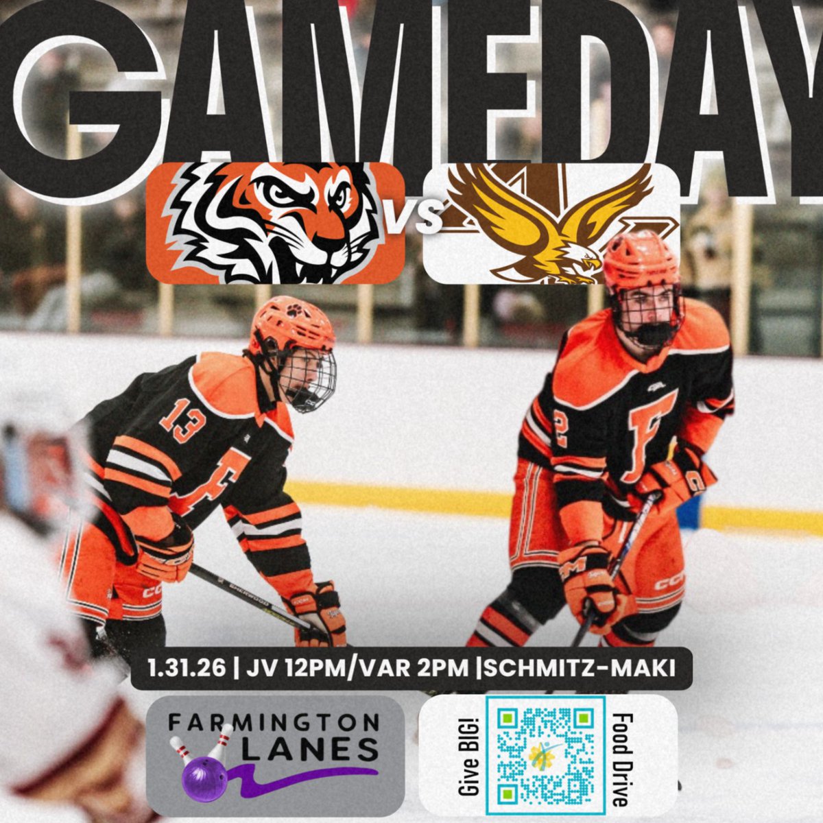 Today we take on the Apple Valley Eagles, and Hunger!
Come get loud for the Tigers and bring a donation to support 360 Communities.

Today’s Projected Line Chart is brought to you by @Farmington Lanes, your local destination for bowling, food, drinks, and fun.