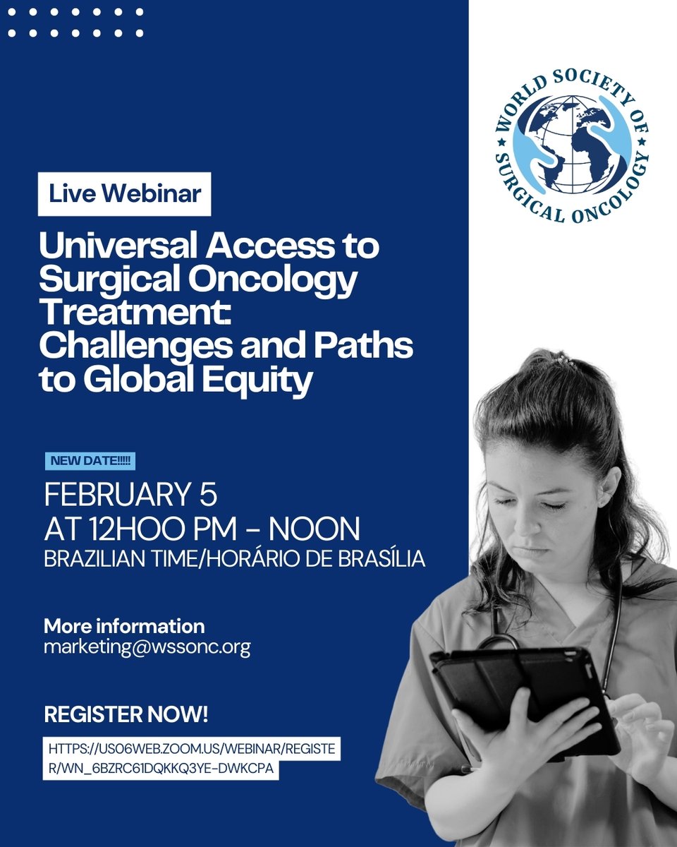 wssonc's tweet photo. 🌍 Join our global conversation on surgical oncology!

🗓 February 5
⏰ 12:00 PM (Brazilian time)

🔗 Register now
https://t.co/G77iaftVIS

Let’s work together for global equity in cancer care! 💙 https://t.co/49vULP38n7