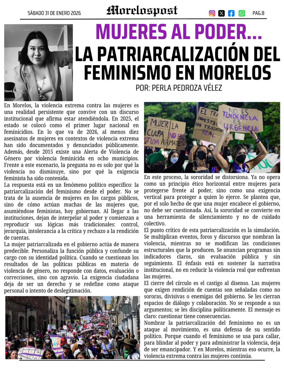 Este sábado les comparto una columna escrita desde la reflexión personal un problema generado por el patriarcado que una vez más repercute en todas las mujeres para dividirnos y estancar nuestro avance en el PODER.

Estoy más aquí: heyzine.com/flip-book/d81e…