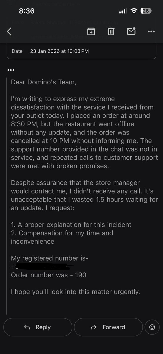 1994sak's tweet photo. Really disappointing to see that @dominos_india didn’t bother to give any reply yet! 
@dominos_india @dominos @KhetarpalSameer https://t.co/GA5pyMO9OM