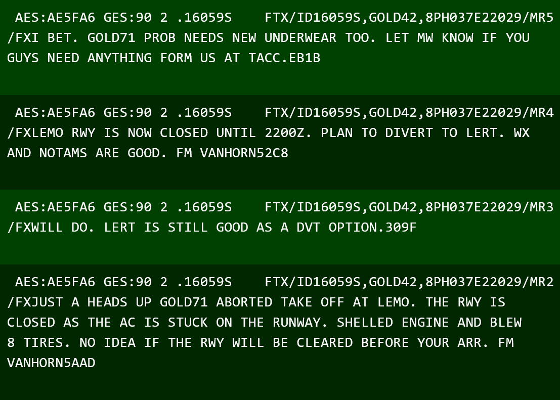 EISNspotter's tweet photo. KC-46A #GOLD74 picked up #TABOR31 flt (x6 F-35A) from Lajes, but they've had to divert to Rota as KC-46A #GOLD71 aborted their takeoff at Moron AB, resulting in them being stuck on the runway with a "shelled engine and eight tires blown".
h/t @TheIntelFrog @thebaldgeek https://t.co/Ycaf2Gn1mt