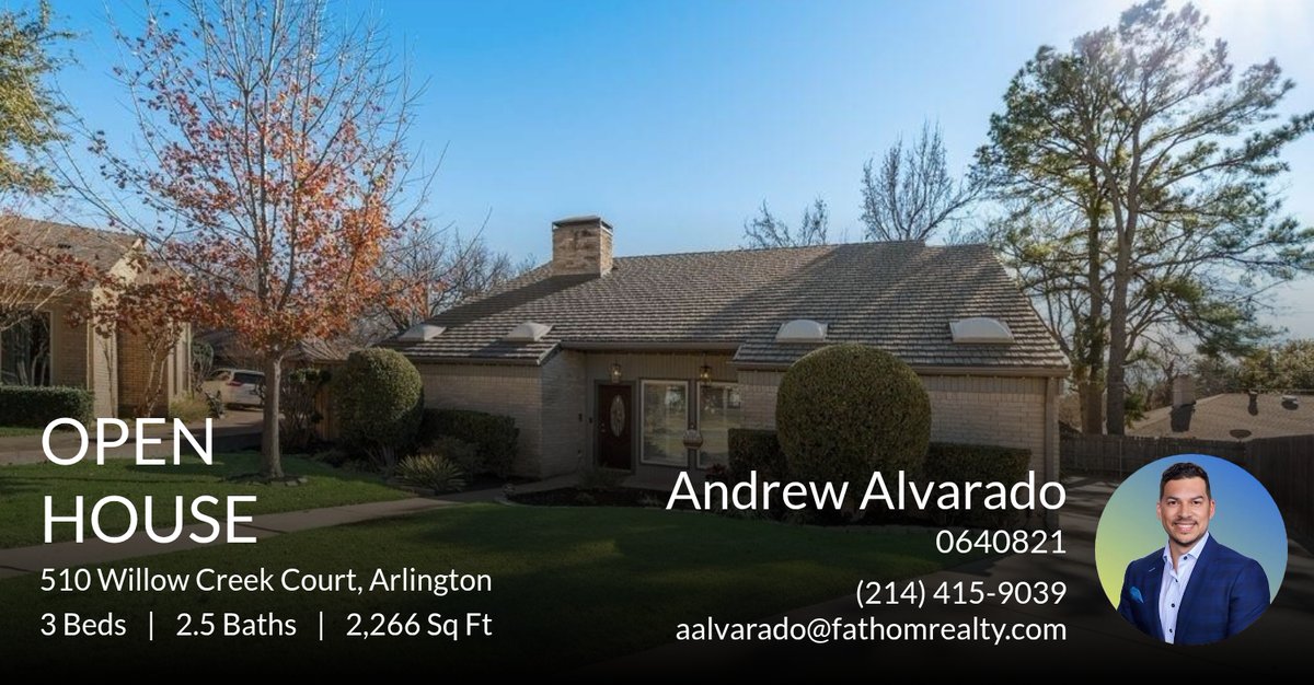 Ajaa23's tweet photo. This listing won't last! Take a look before it's gone. Feel free to ask any questions or give me a call at (214) 415-9039 📱! OPEN HOUSE: January 31st from 2PM-4PM.

(214) 415-9039
Andrew Alvarado
Fathom Realty
"Helping buyers and... https://t.co/qal2yDP4z1 https://t.co/BGpqajlG4h